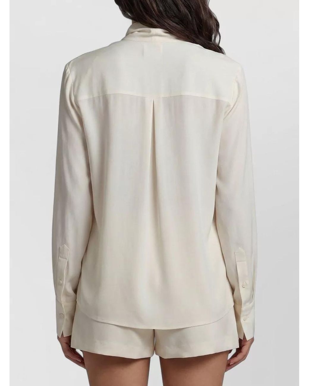 FEDERICA TOSI Natural Silk V-Neck Long-Sleeve Blouse