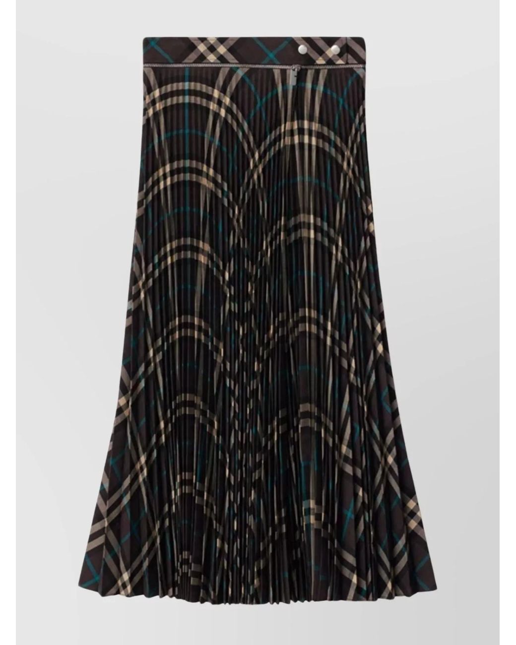 Burberry Black Pleated Check Midi Skirt With Slit