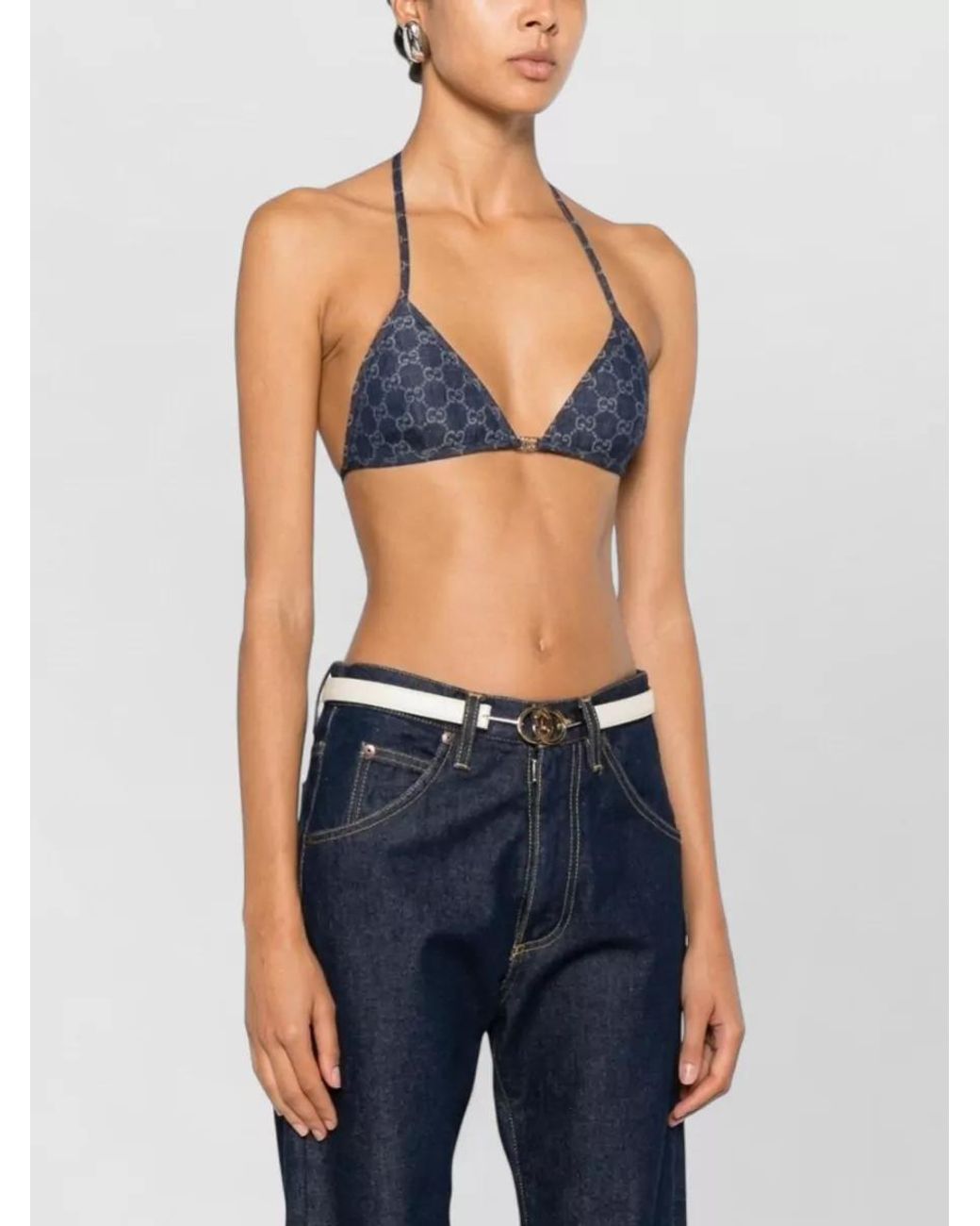 Gucci Blue Gg Triangle Bikini Top