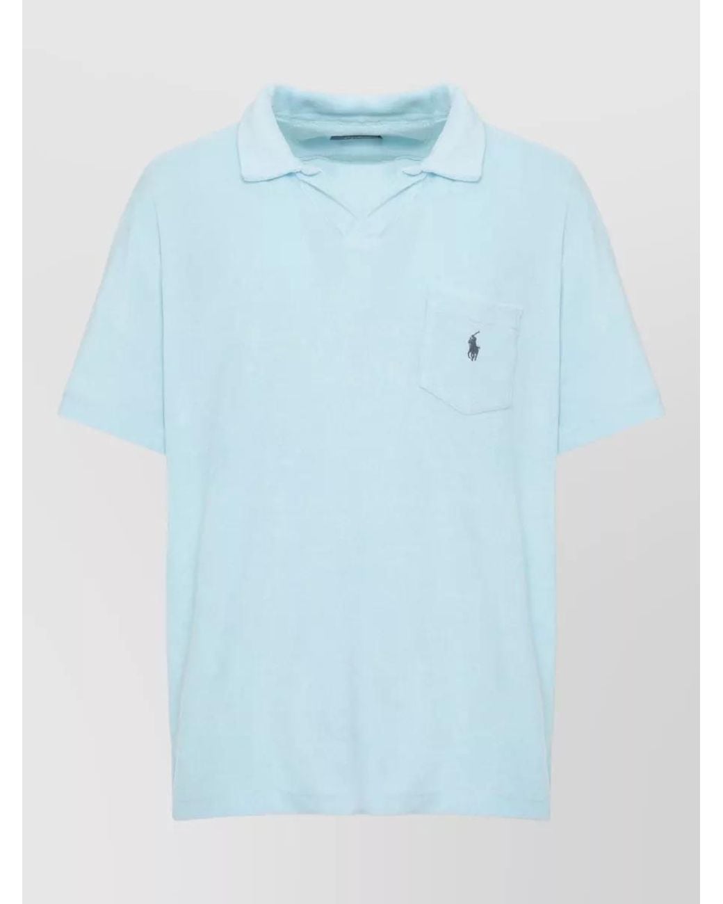 Ralph Lauren Blue Cotton Polo Shirt Chest Pocket Collar Short Sleeves for men