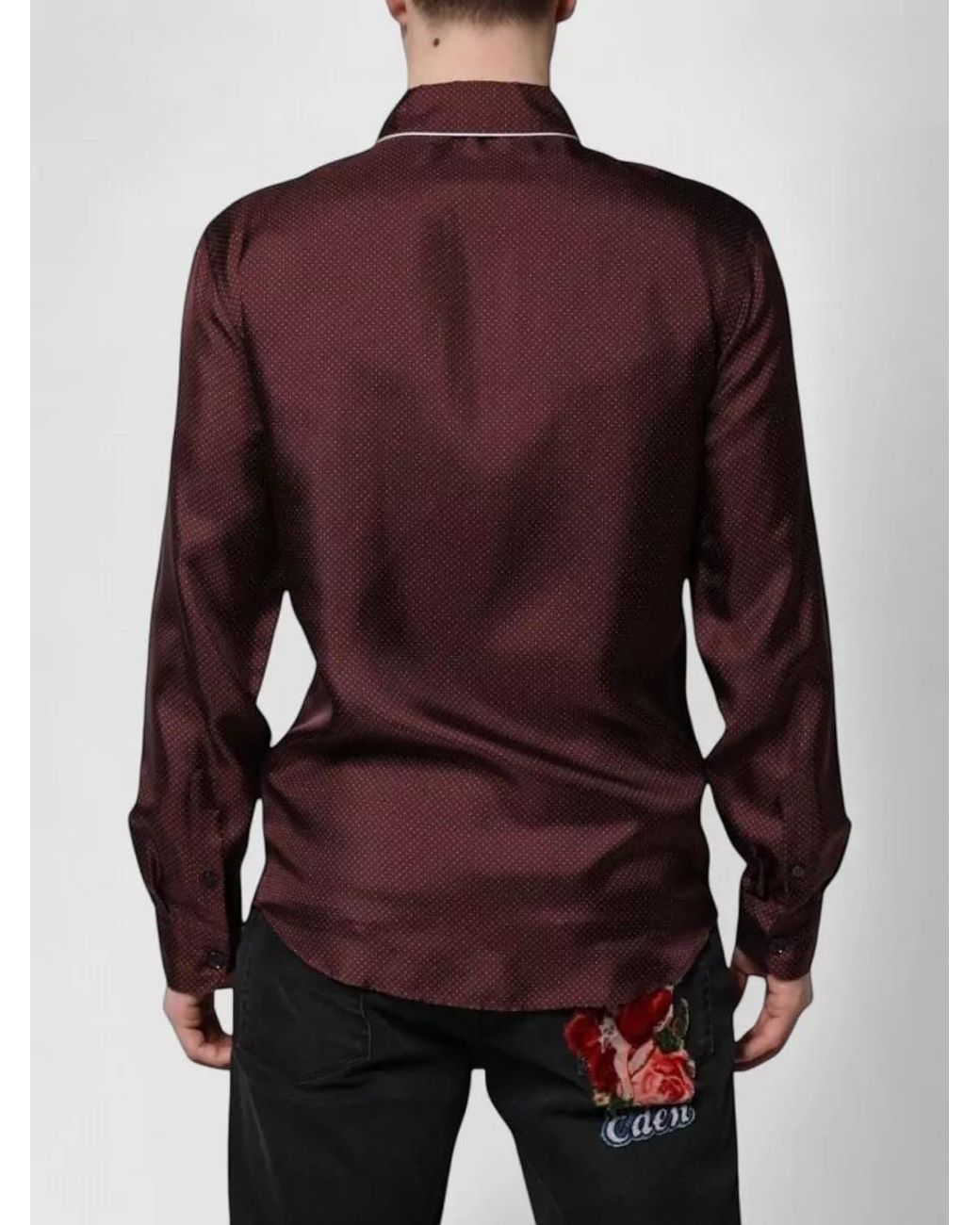 Dolce & Gabbana Red Silk Dotted Long Sleeve Shirt for men