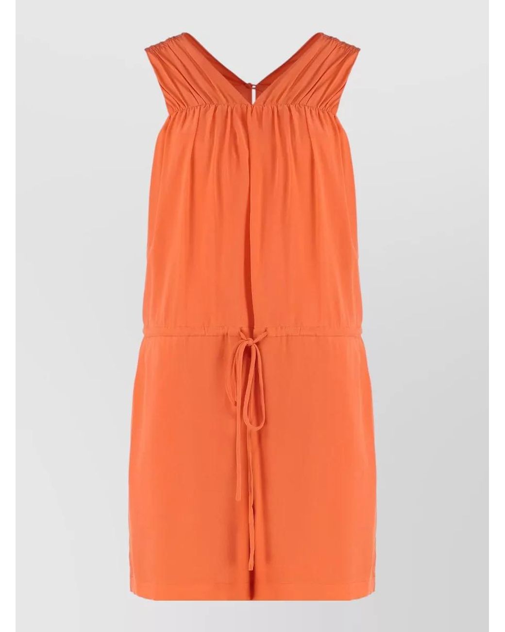 Equipment Orange Silk Pleated V-Neck Mini Dress