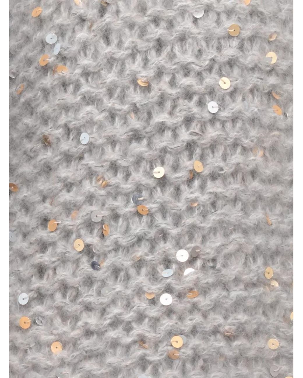 Panicale Gray Sequined Knit Short-Sleeve Cardigan