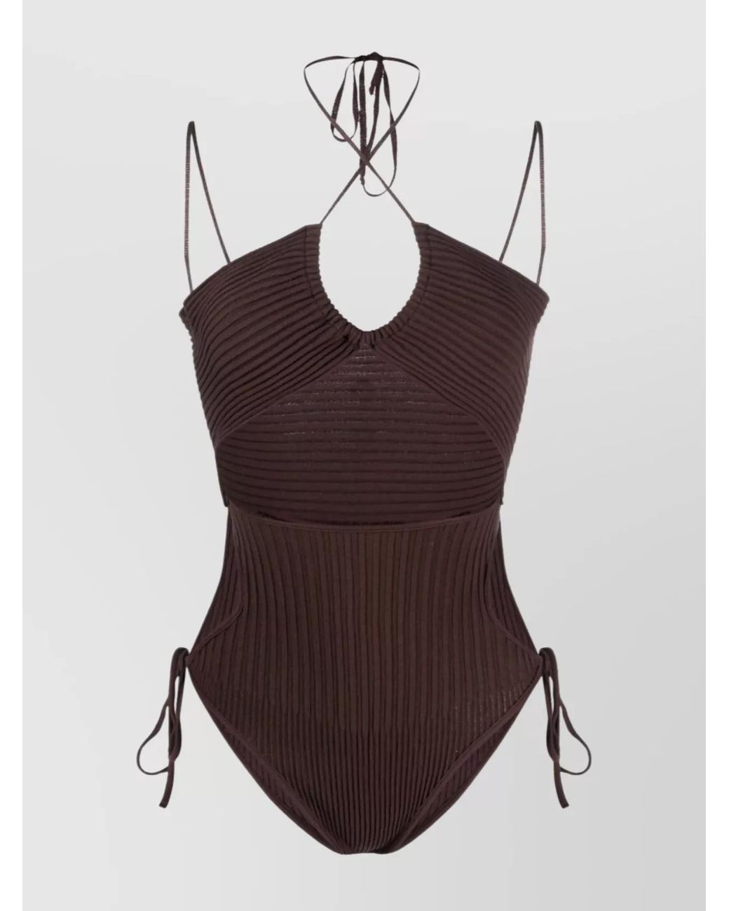 ANDREADAMO Multicolor Ribbed Knit Cutout Halterneck Bodysuit
