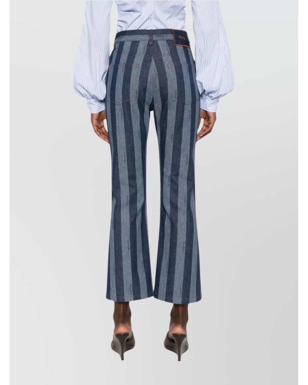Fendi Blue Cotton Striped Cropped Jeans