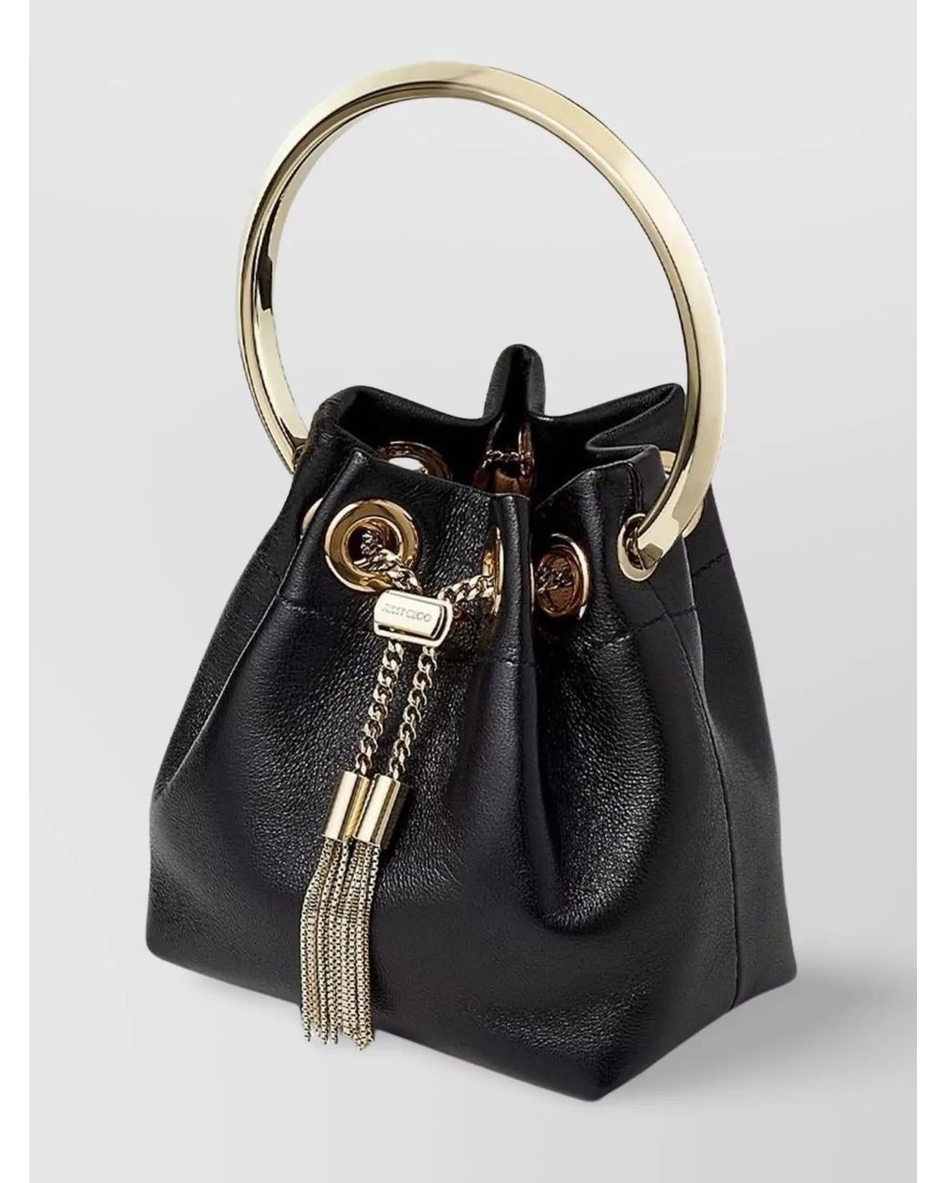 Jimmy Choo Black Bon Bon Micro Leather Bucket Bag