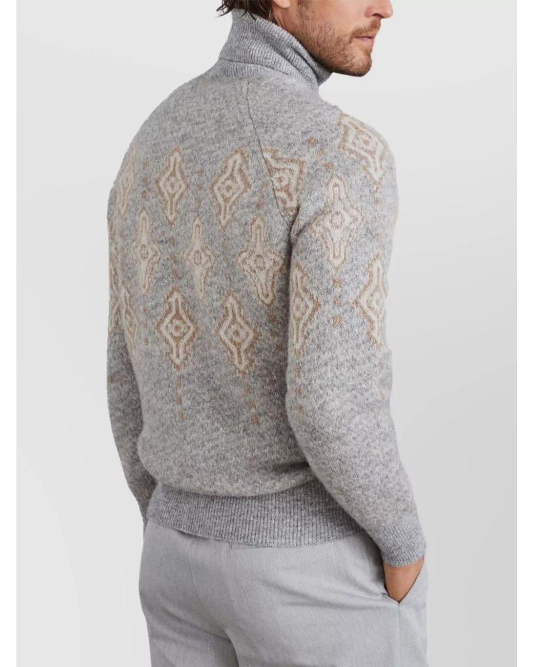 Brunello Cucinelli Gray Alpaca Blend Intarsia Knit Turtleneck Jumper for men