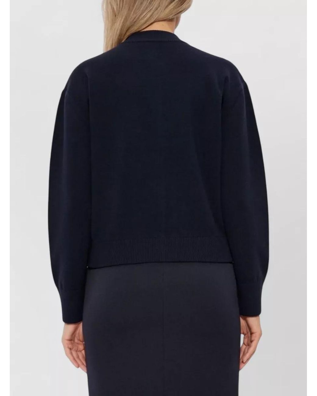 Max Mara Blue Wool Cropped Ribbed High Neck Cardigan
