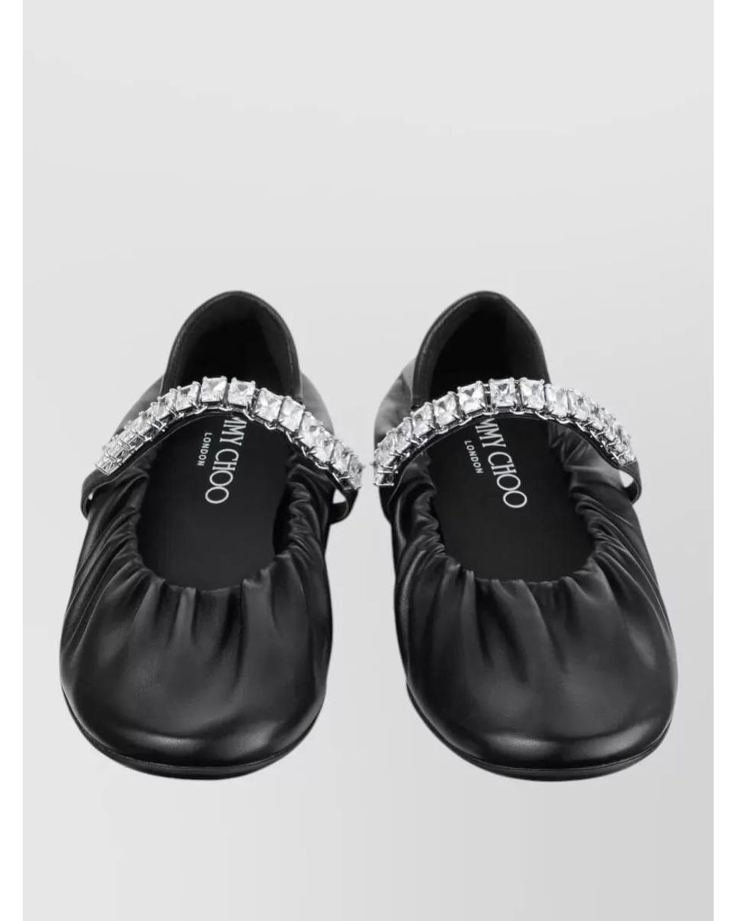 Jimmy Choo Black Crystal Embellished Leather Ballerina Shoes