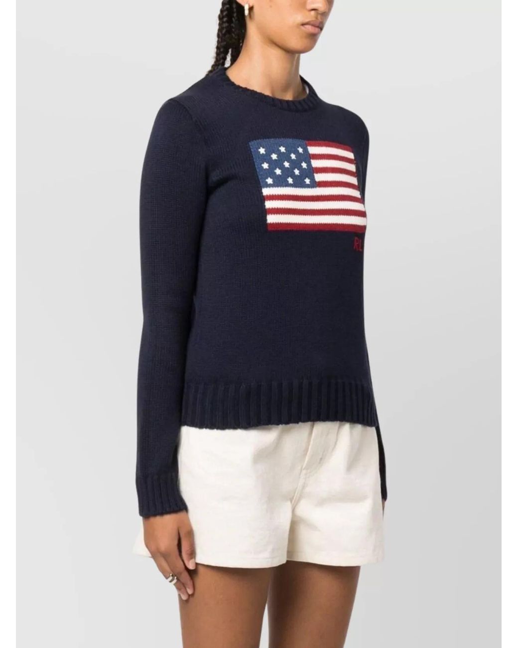 Polo Ralph Lauren Blue Cotton Intarsia-Knit Flag Crewneck Jumper