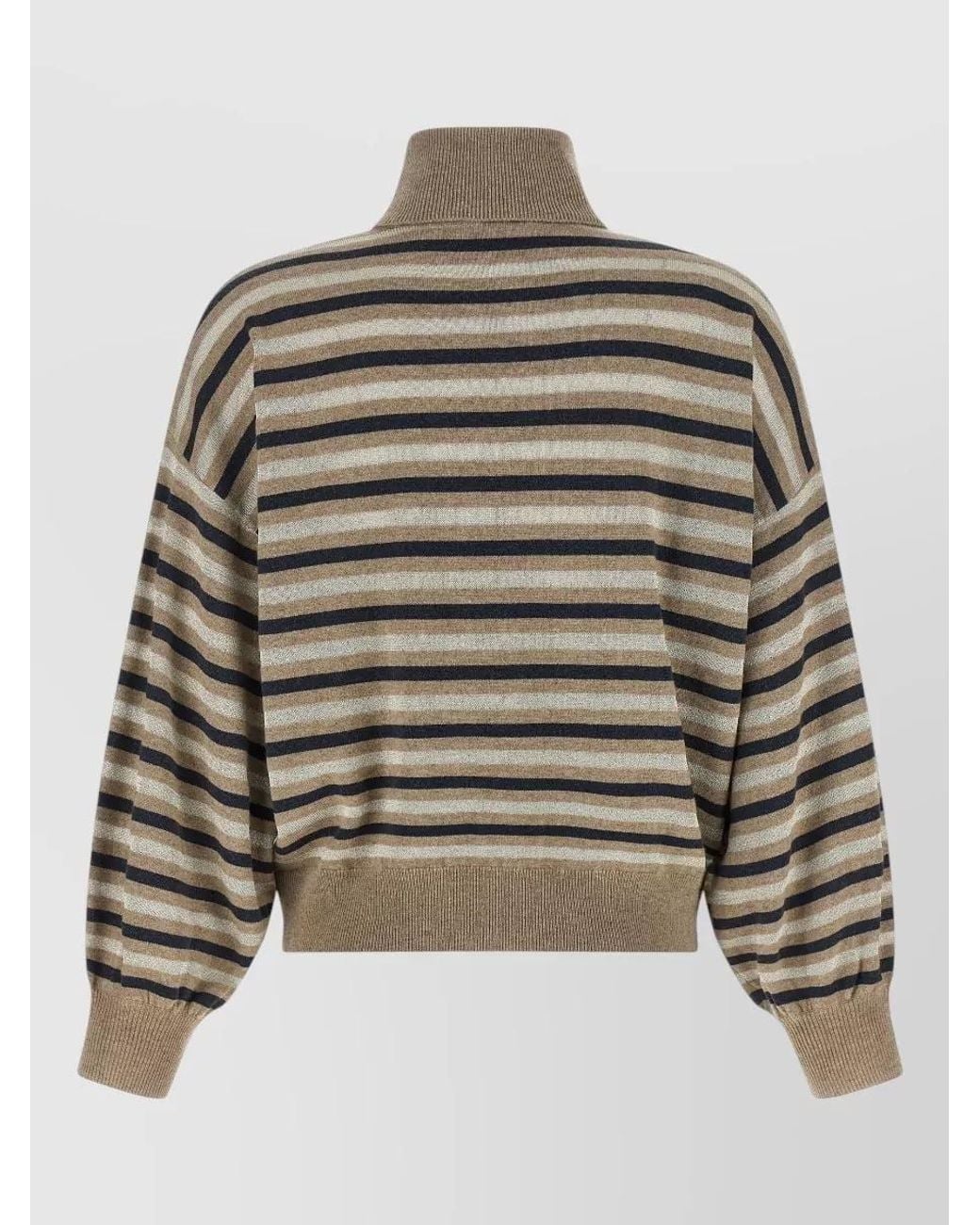Brunello Cucinelli Multicolor Ribbed-Stripe Cashmere Silk Wool Sweater