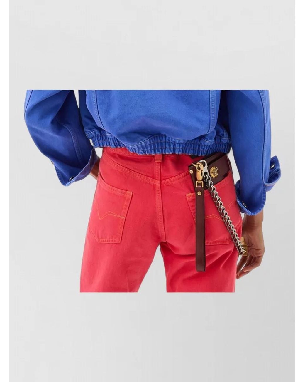 Versace Blue Cropped Jacket Buttoned Cuffs Chest Pockets