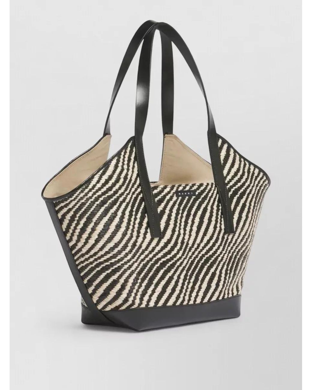 Marni Gray Small Tote Bag Zebra Pattern Canvas