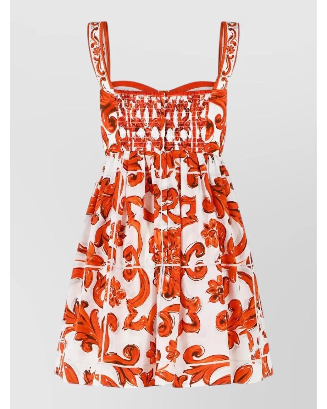 Dolce & Gabbana Red Cotton Majolica-Print Bustier Mini Dress