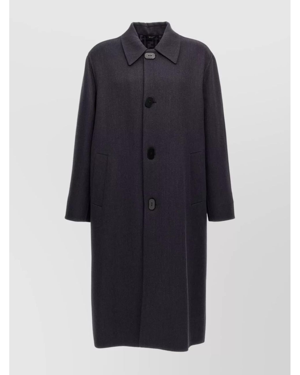 Fendi Blue Virgin Wool Single Breasted Coat for men