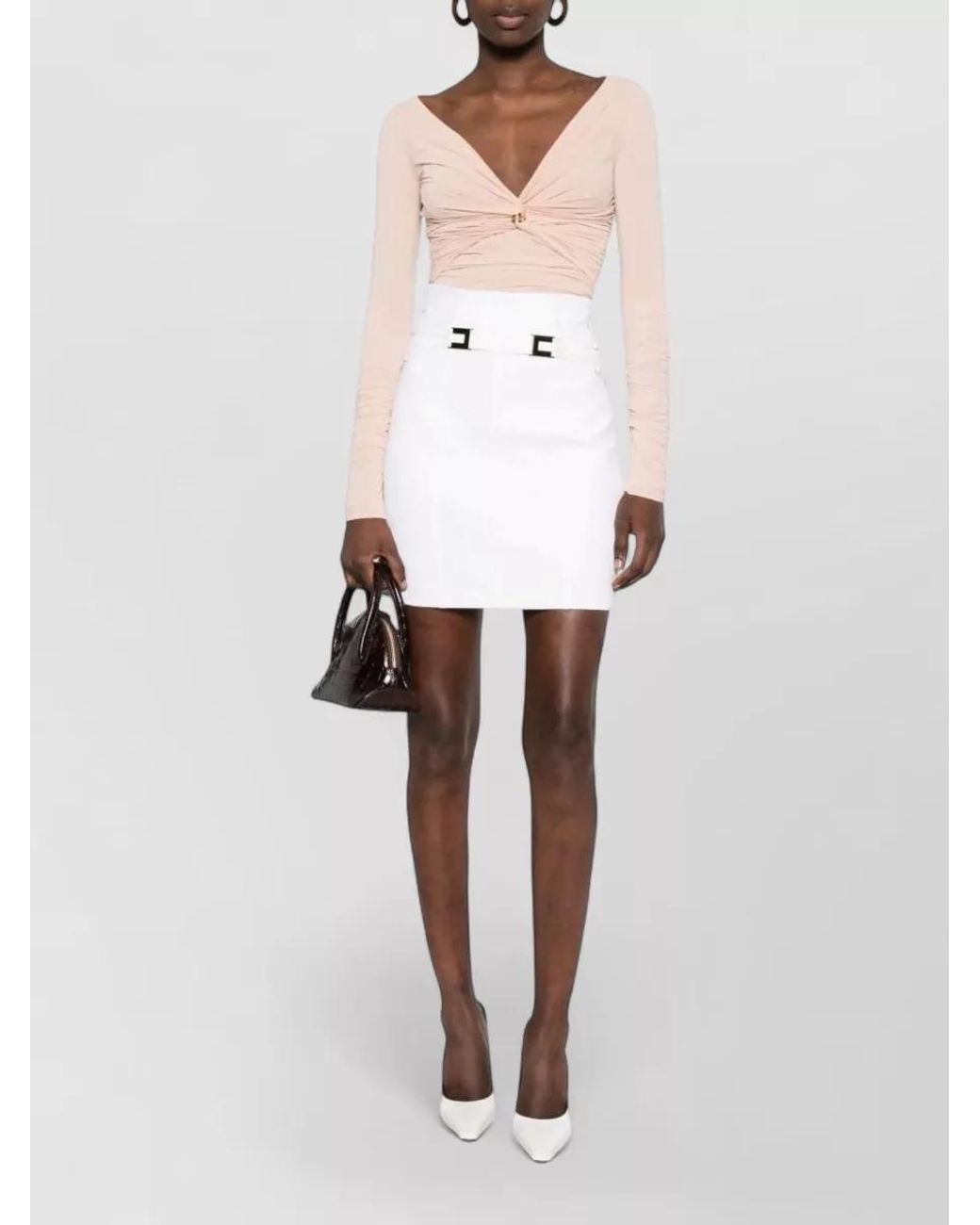Elisabetta Franchi White Stretch Crepe Mini Skirt