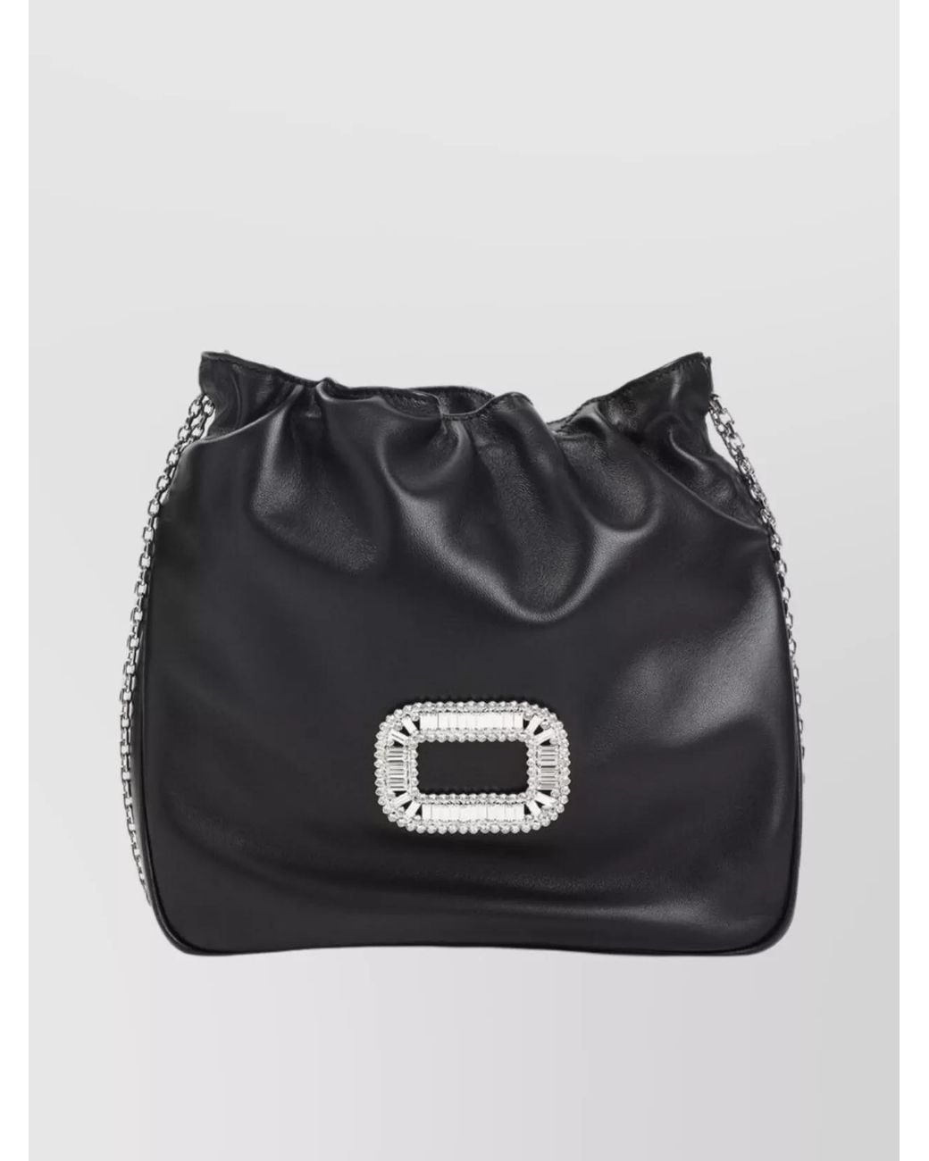 Roger Vivier Black Leather Crystal-Embellished Mini Clutch Bag