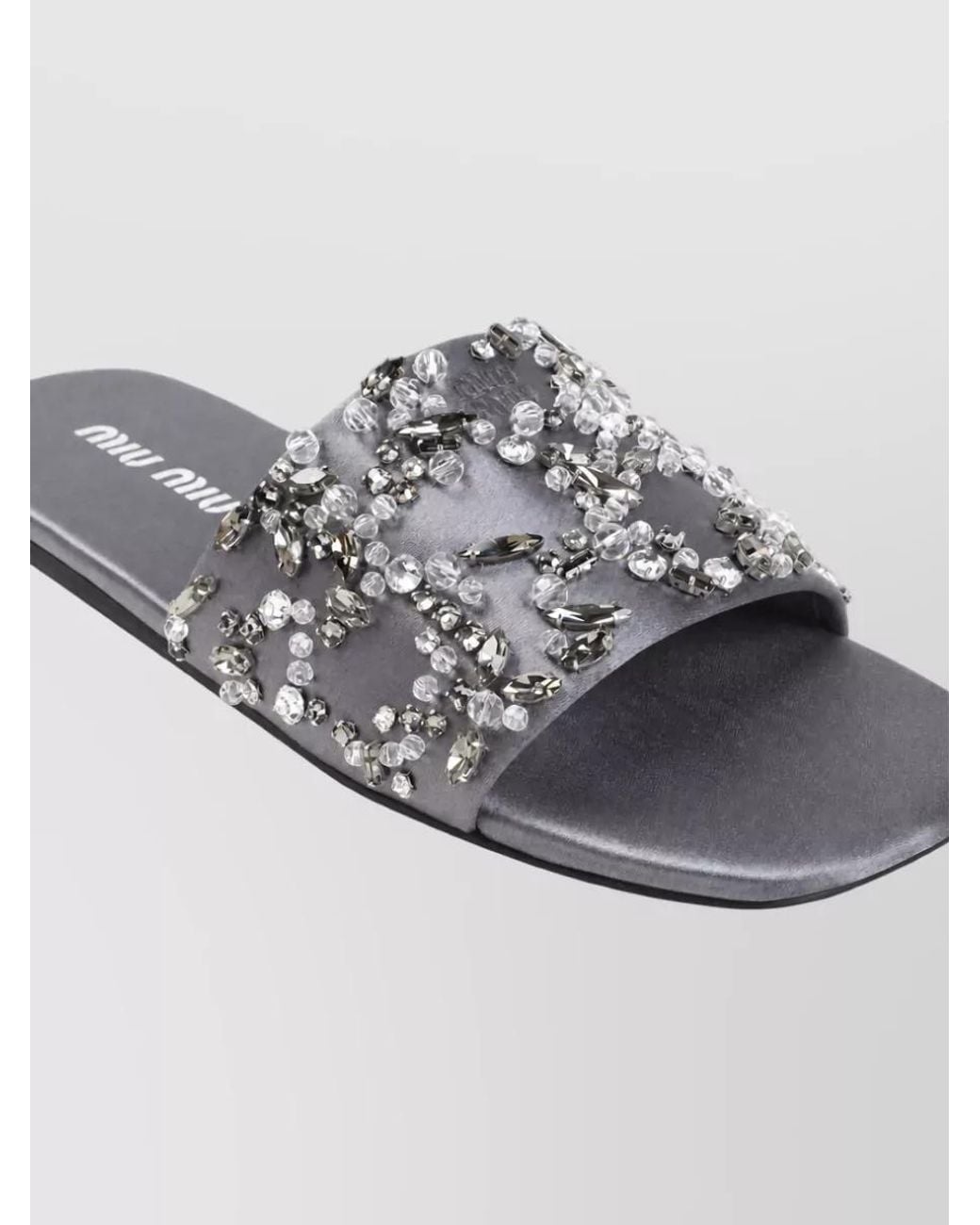 Miu Miu Gray Embellished Silk Wool Slides
