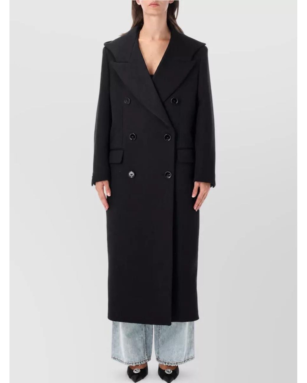 Balenciaga Black Wool Hooded Maxi Double Breasted Coat