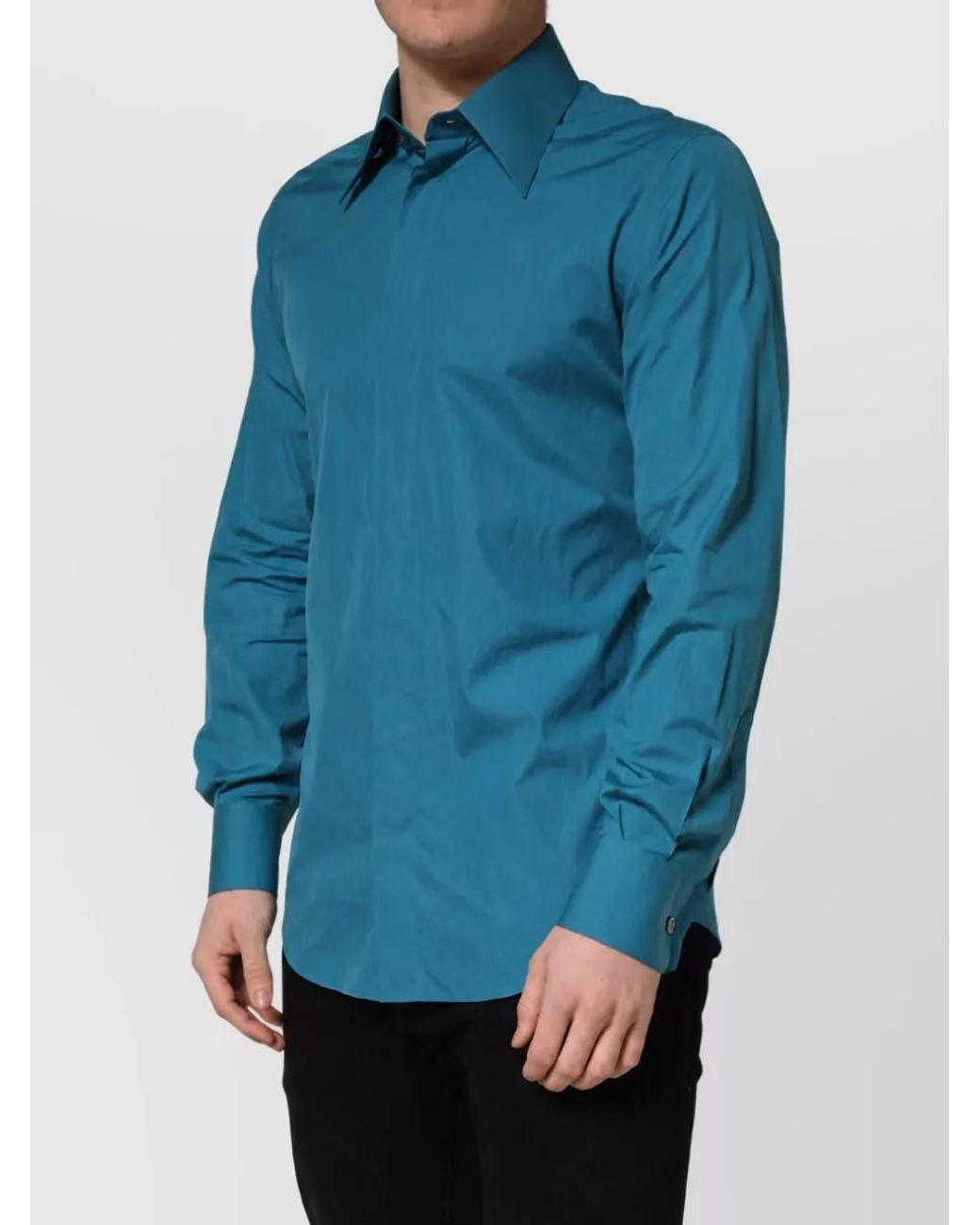 Dolce & Gabbana Blue Cotton Long-Sleeve Dress Shirt for men