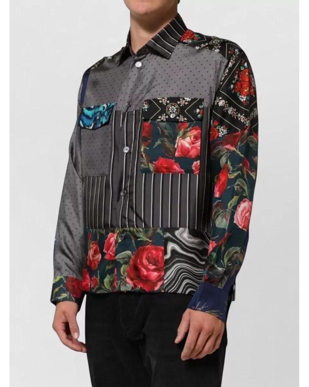 Dolce & Gabbana Gray Patchwork Long-Sleeve Shirt for men