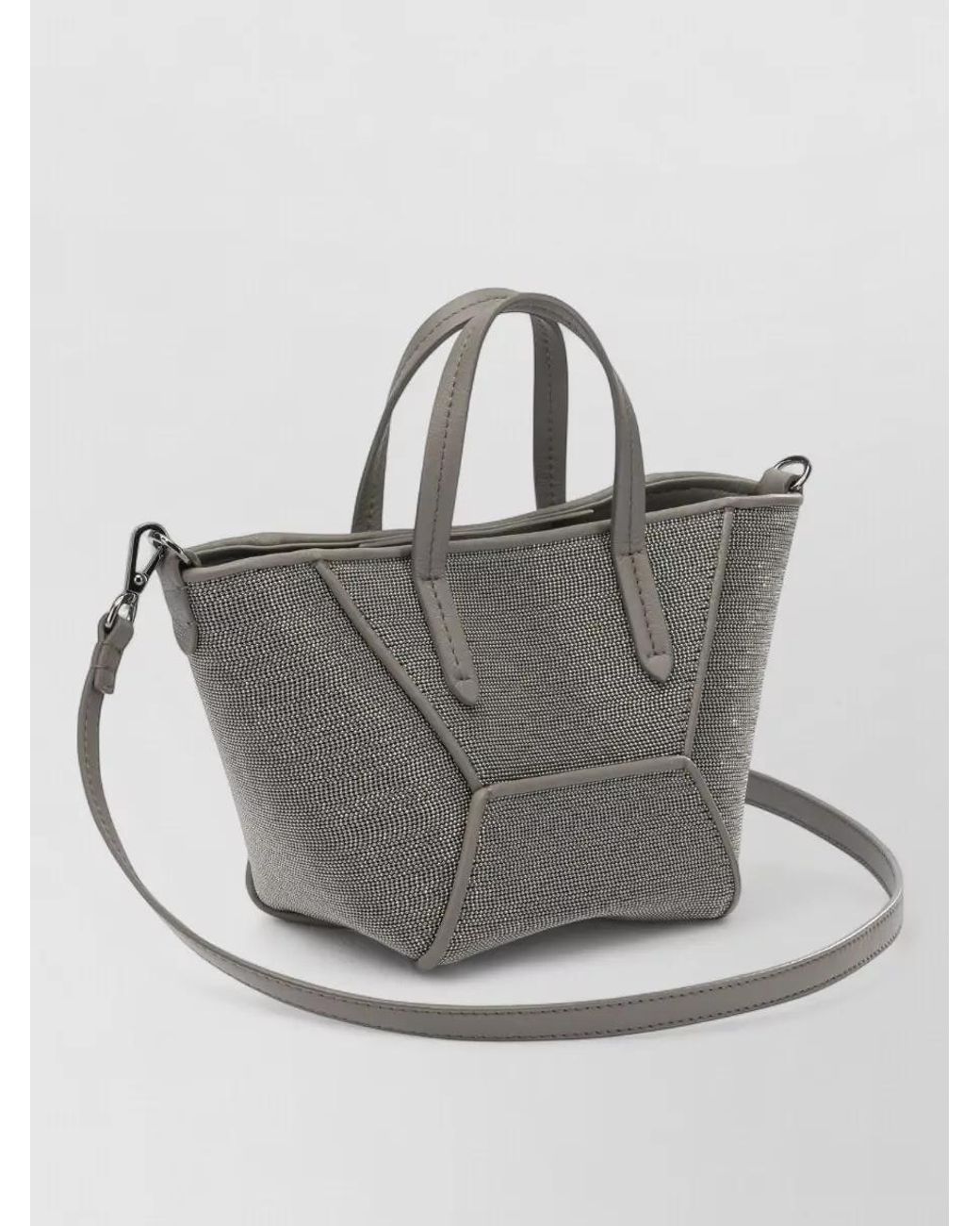 Brunello Cucinelli Gray Monili Mini Leather Shoulder Bag