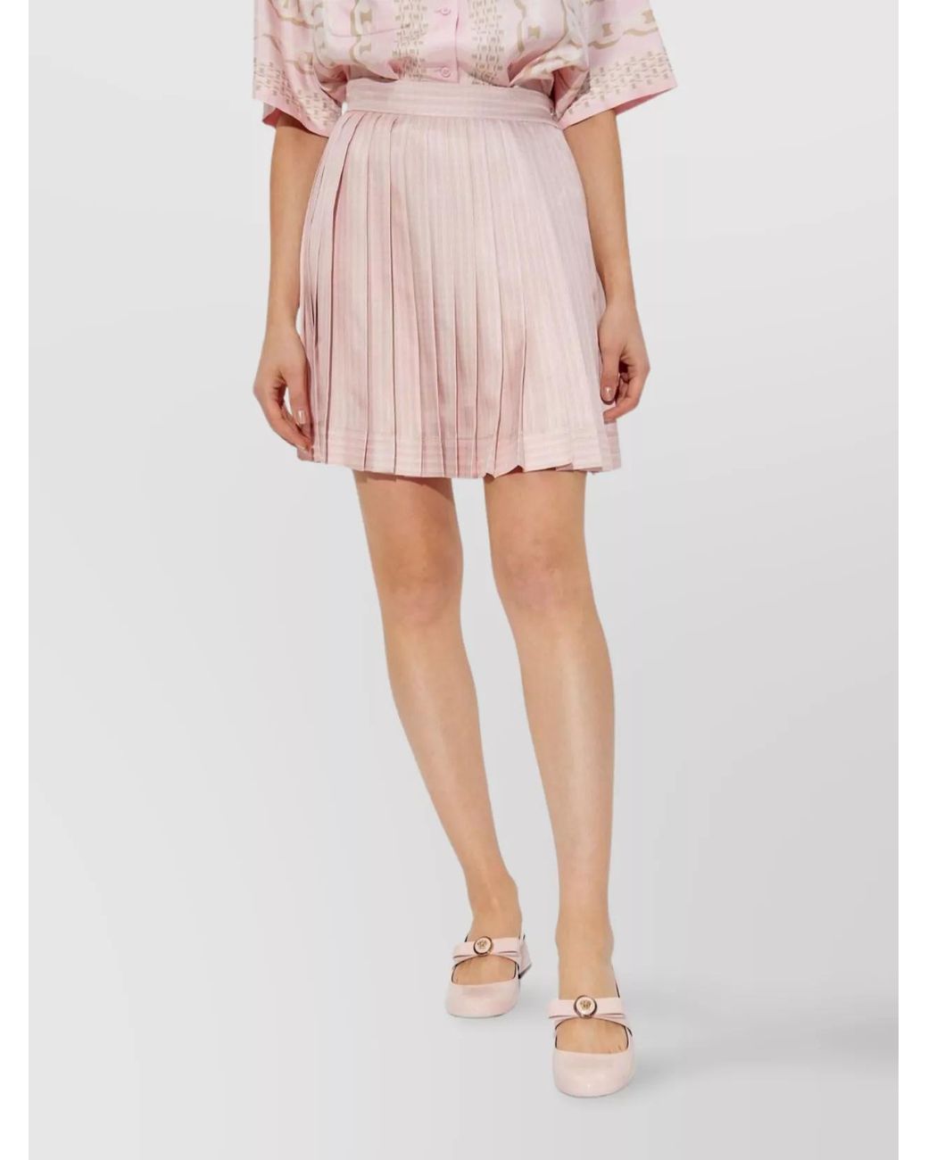 Versace Pink Silk Pinstripe Pleated Mini Skirt