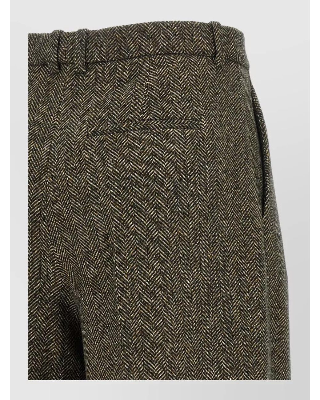Saint Laurent Green Silk Wool Mid-Rise Wide-Leg Midi Tailored Trousers