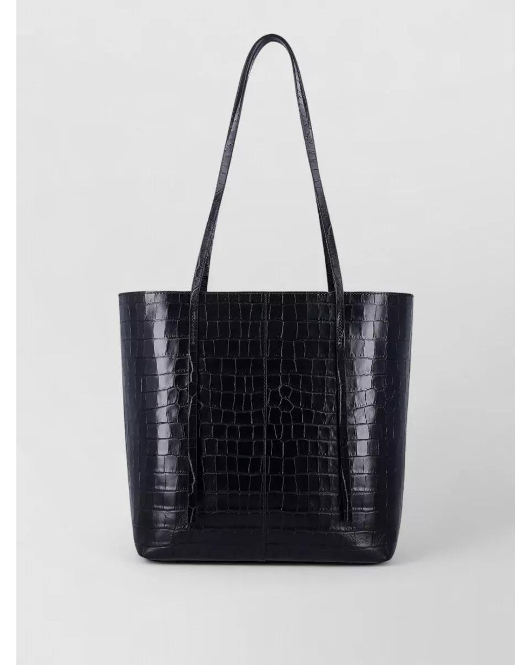 By Malene Birger Black Leather Croc-Embossed Tote Bag