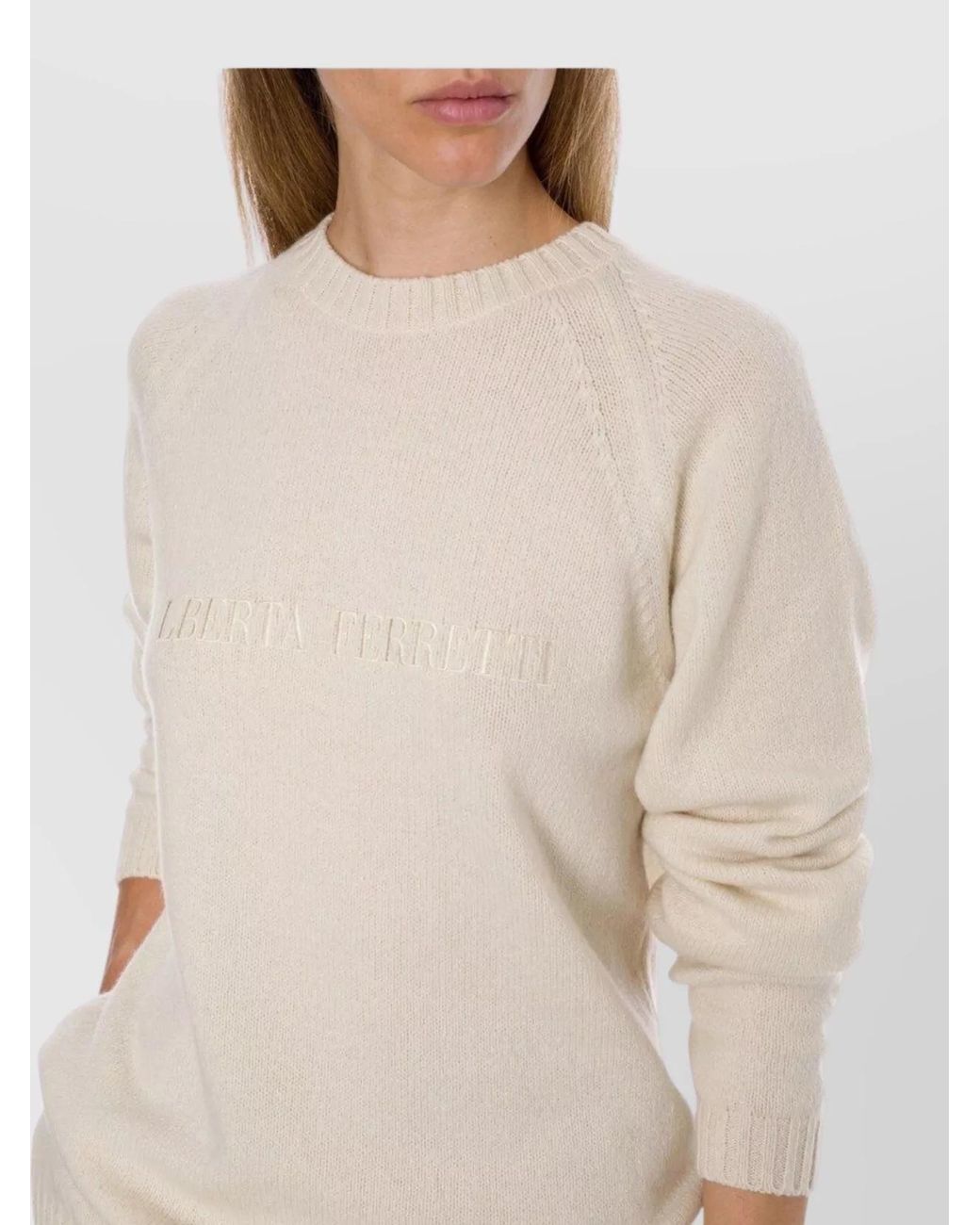 Alberta Ferretti Natural Long Sleeve Crew Neck Knit Sweater