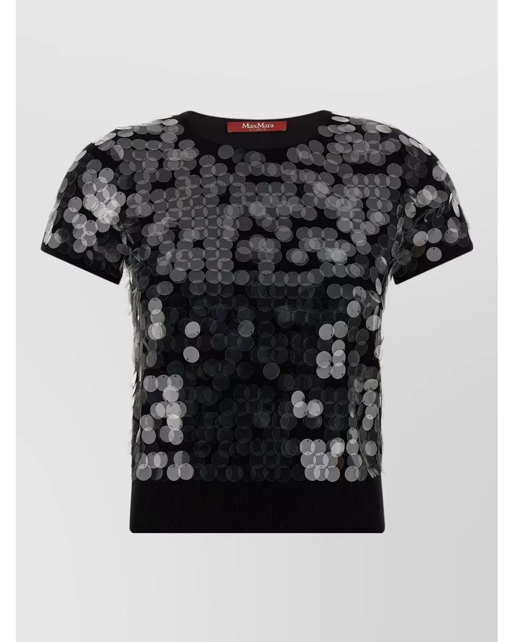 Max Mara Black Virgin Wool Sequined Short-Sleeve Sweater