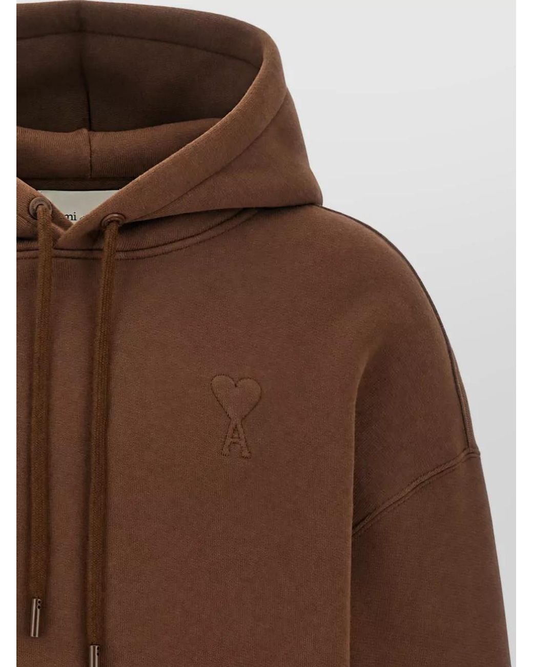 AMI Brown Cotton-Blend Logo-Embroidered Hoodie