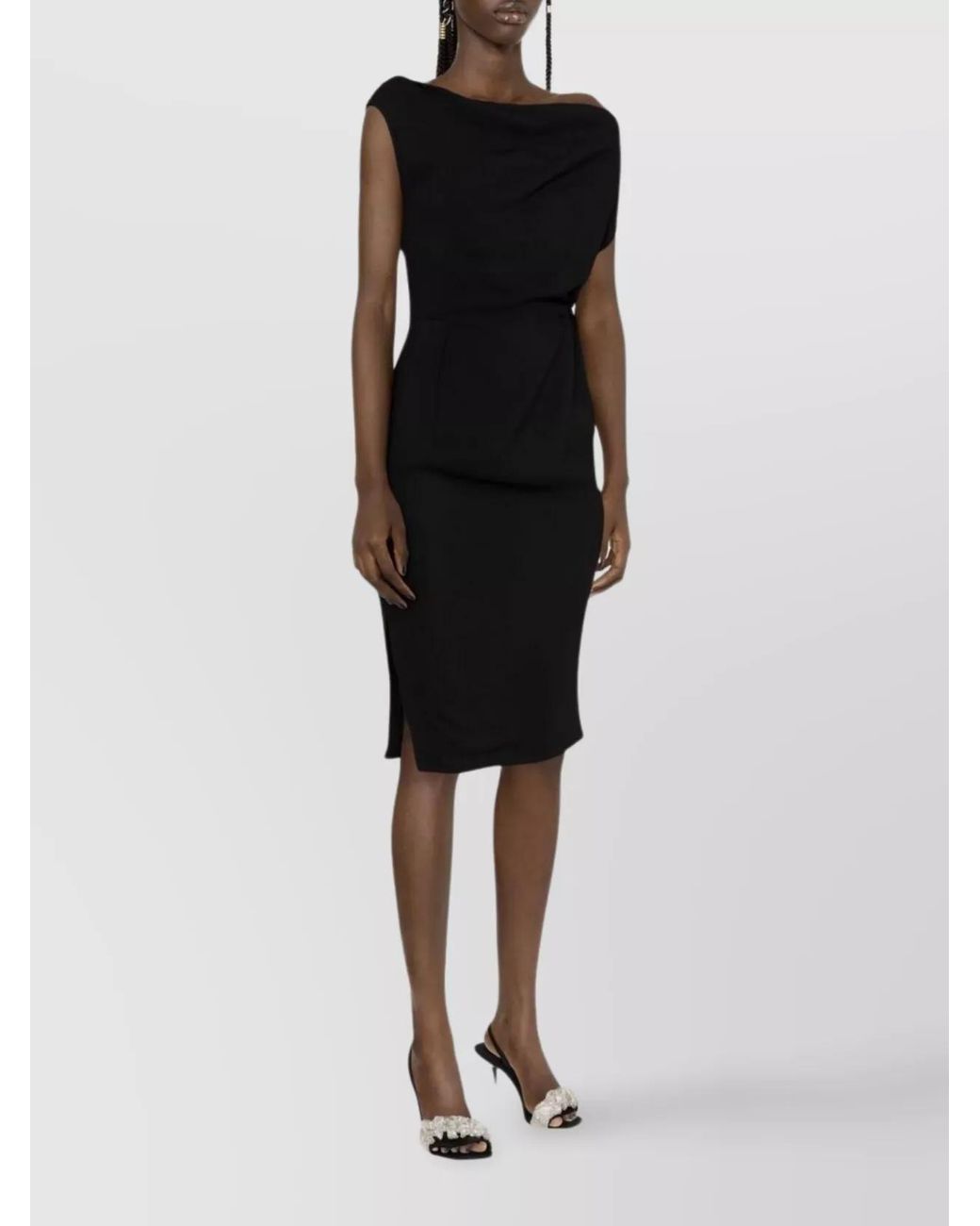 Alexandre Vauthier Black Draped One-Shoulder Short-Sleeve Midi Dress