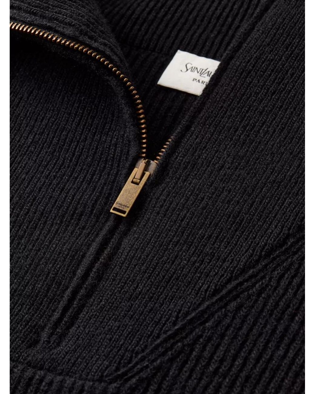 Saint Laurent Black Ribbed Wool Half-Zip Sweater for men
