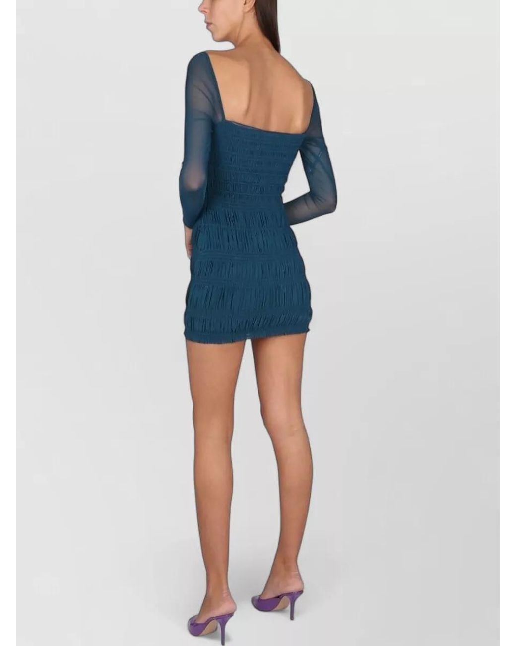Self-Portrait Blue Sweetheart Neckline Long-Sleeve Mini Dress
