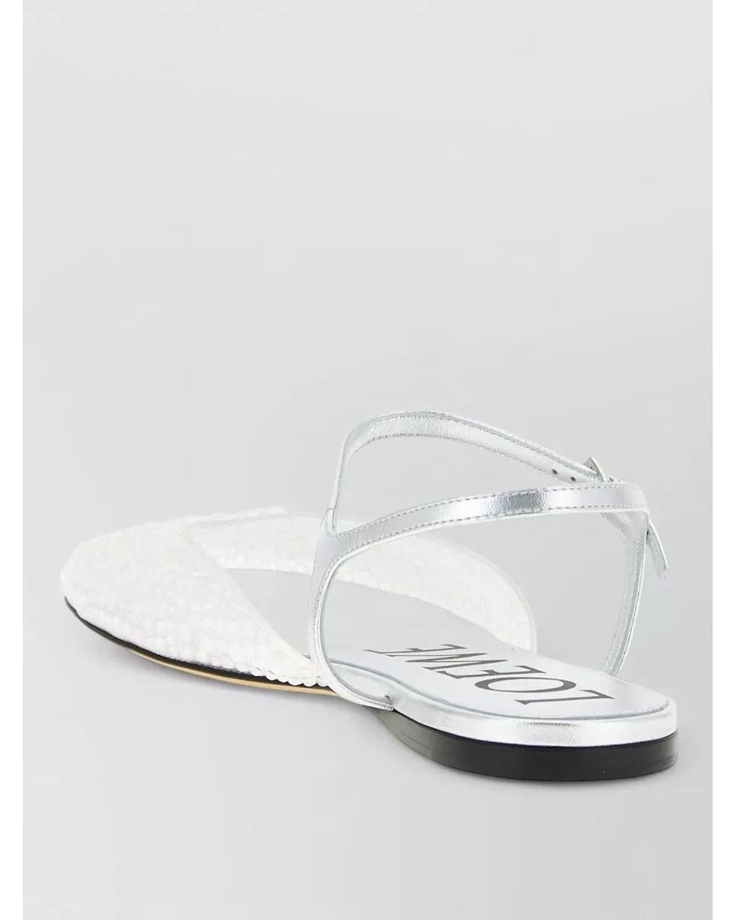 Loewe White Leather Rhinestone Mesh Ballet Flats