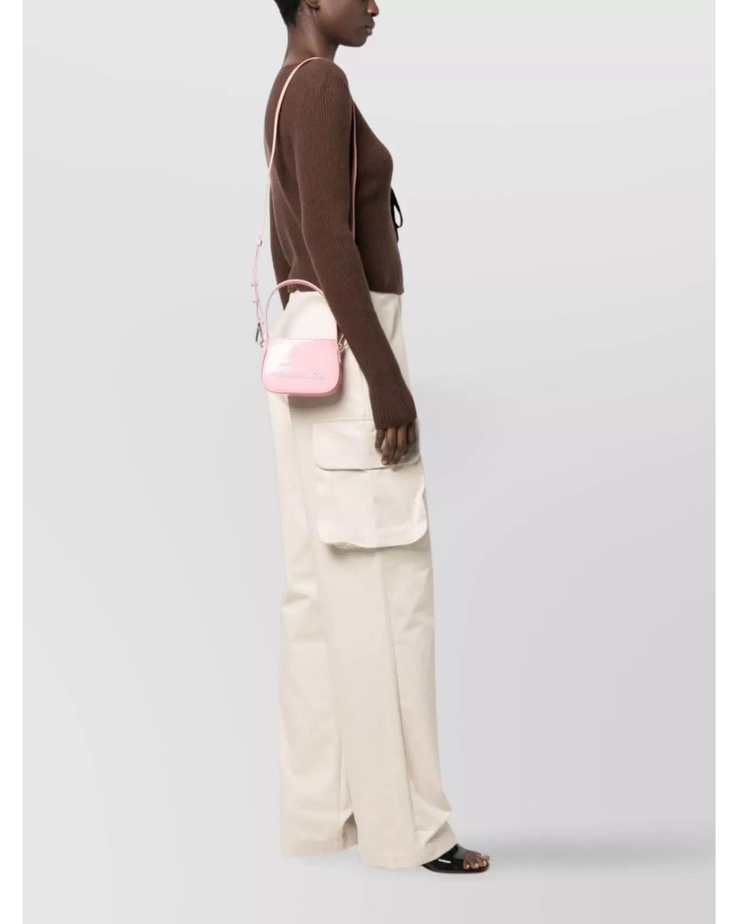 Blumarine Pink Patent Leather Crystal-Embellished Logo Shoulder Bag