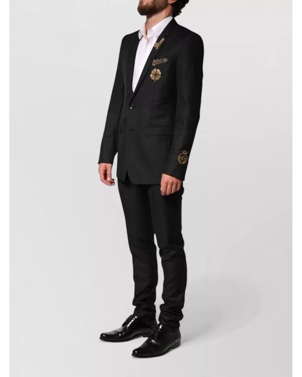 Dolce & Gabbana Black Virgin Wool Embellished Single Breasted Suit for men