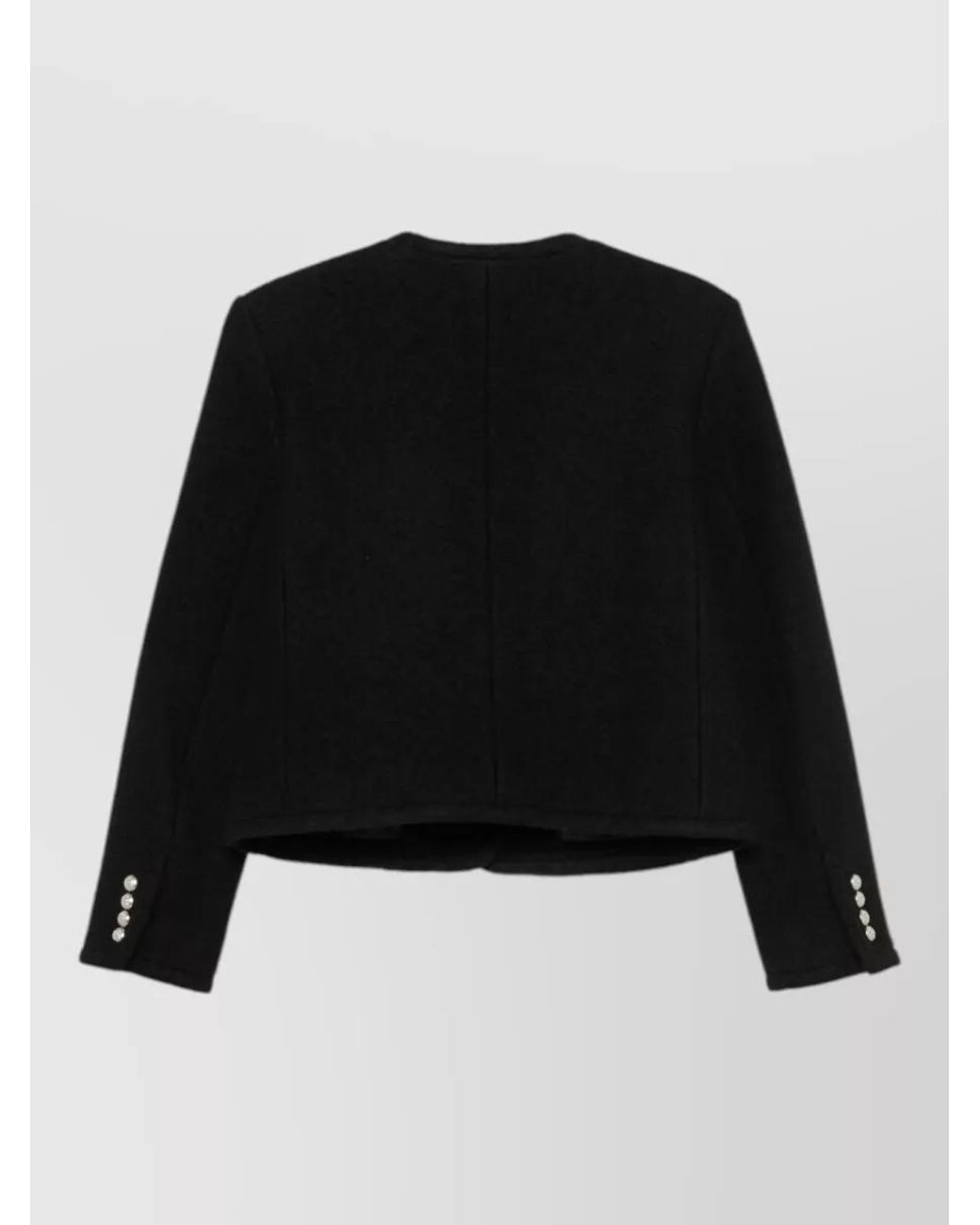 DUNST Black Wool Tweed Collarless Single-Breasted Coat