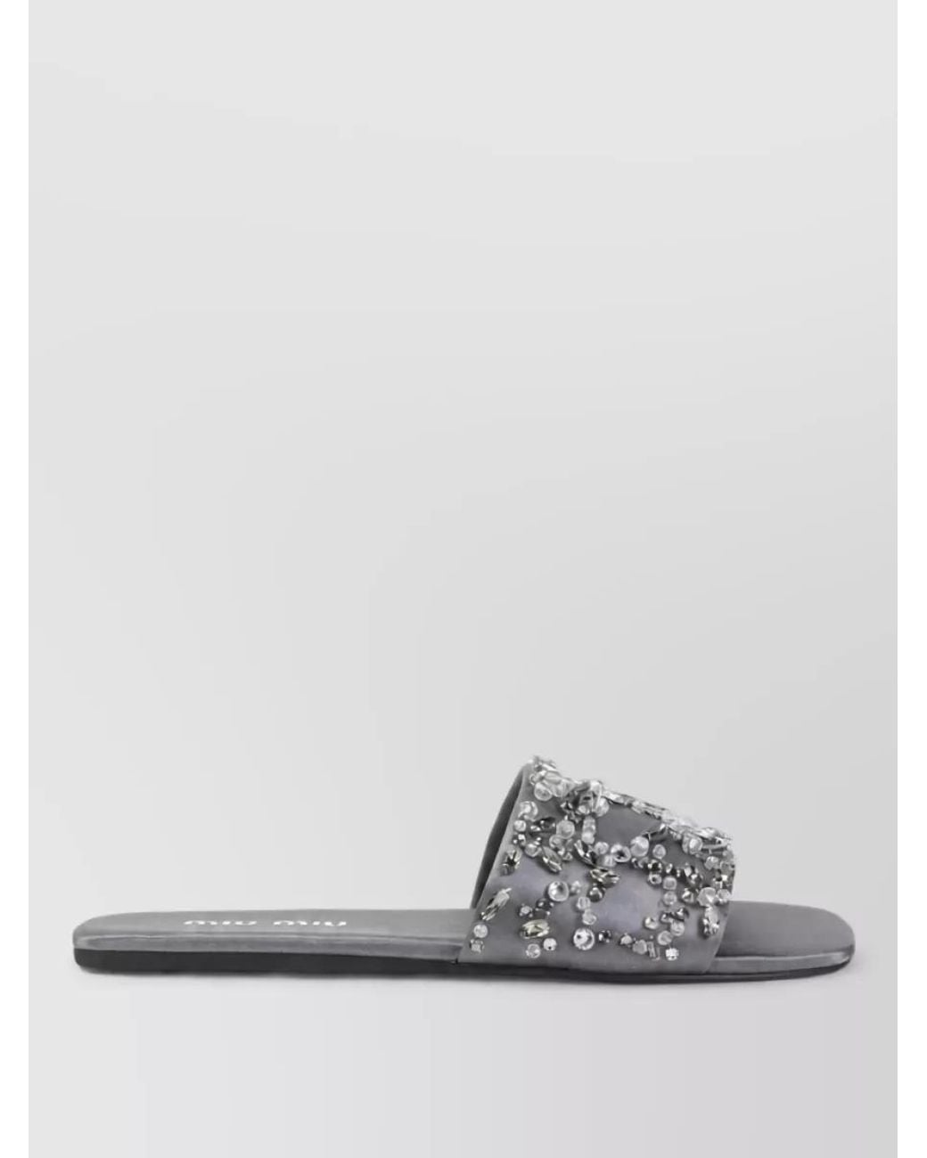 Miu Miu Gray Embellished Silk Wool Slides