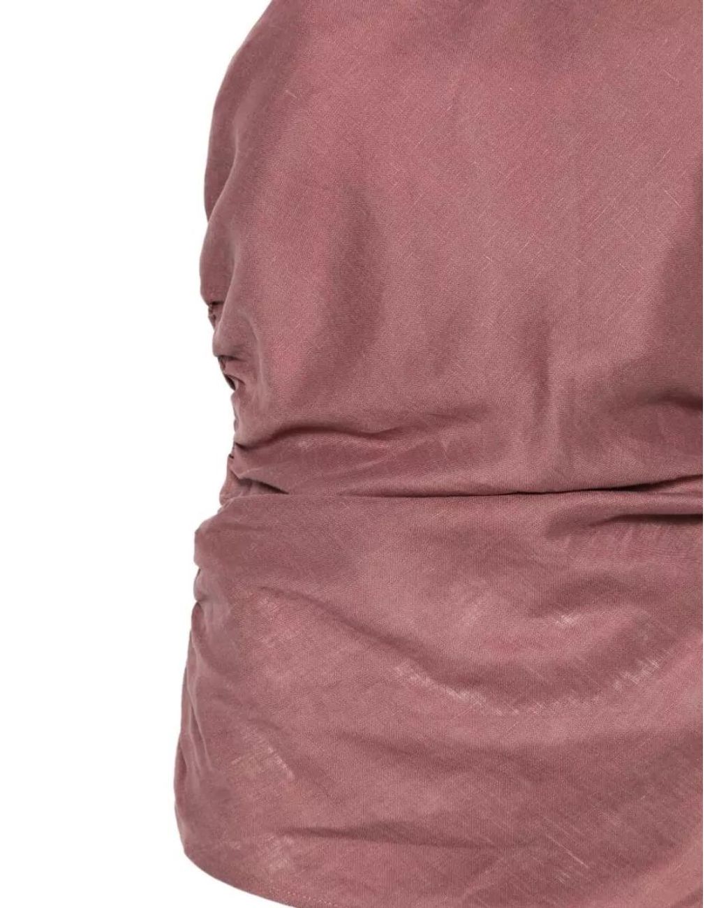 Semicouture Pink Linen Draped Asymmetric Halterneck Top