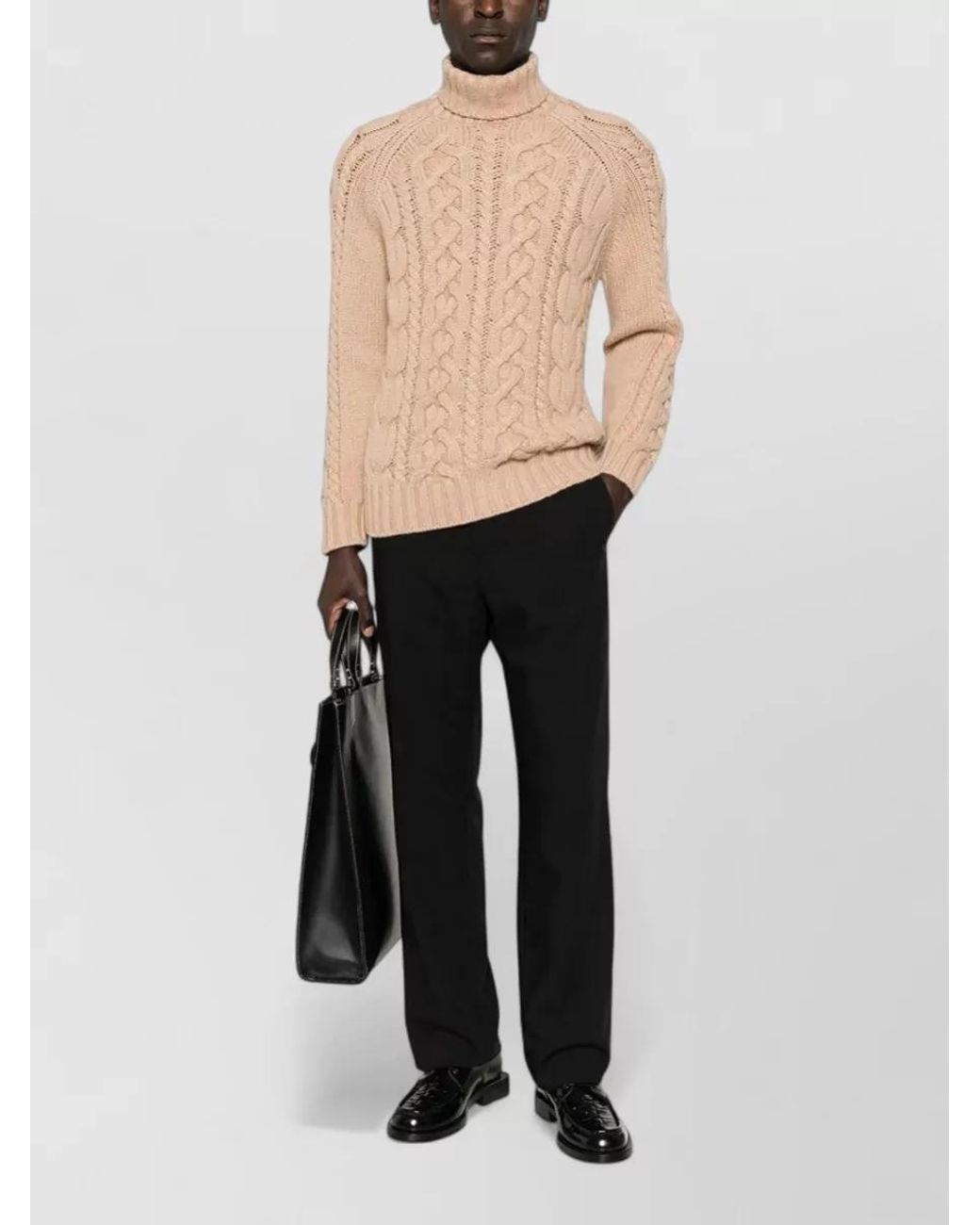 Brunello Cucinelli Natural Cable-Knit Roll-Neck Cashmere Jumper for men