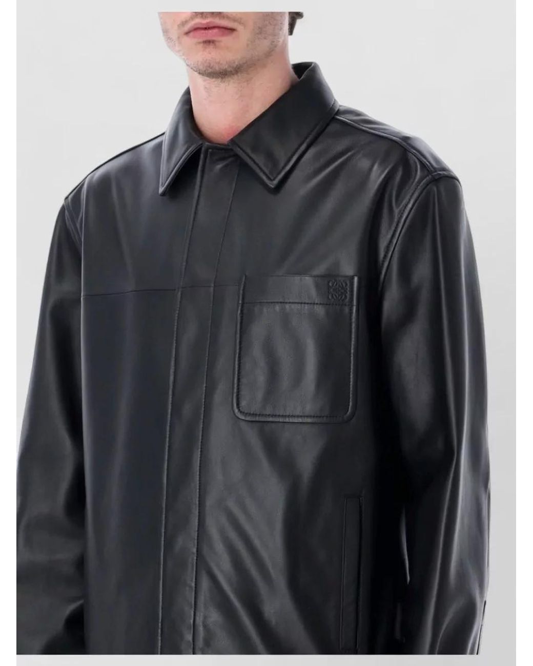 Loewe Blue Leather Relaxed-Fit Shirt Jacket for men
