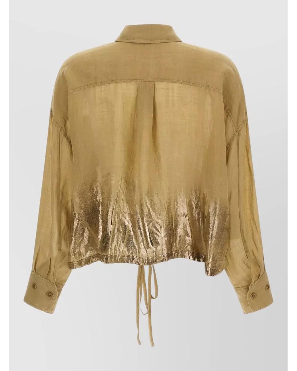 Nude Natural Linen Blend Cropped Long-Sleeve Shirt