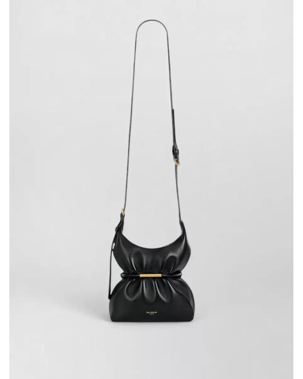 Balmain White Mini Lamb Leather Draped Shoulder Bag