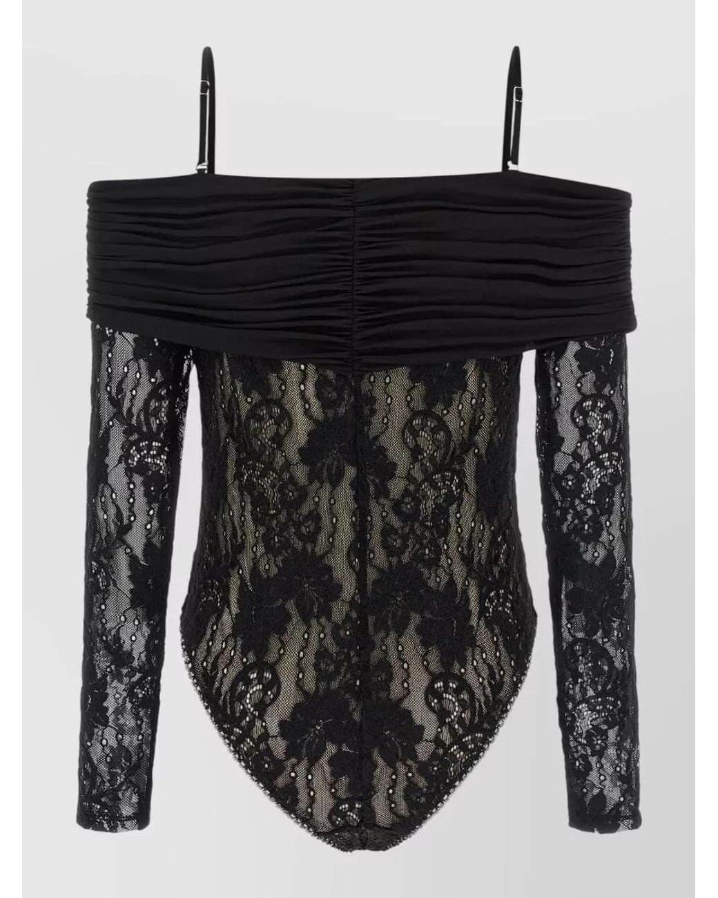 Zimmermann Black Lace Off-The-Shoulder Long-Sleeve Bodysuit