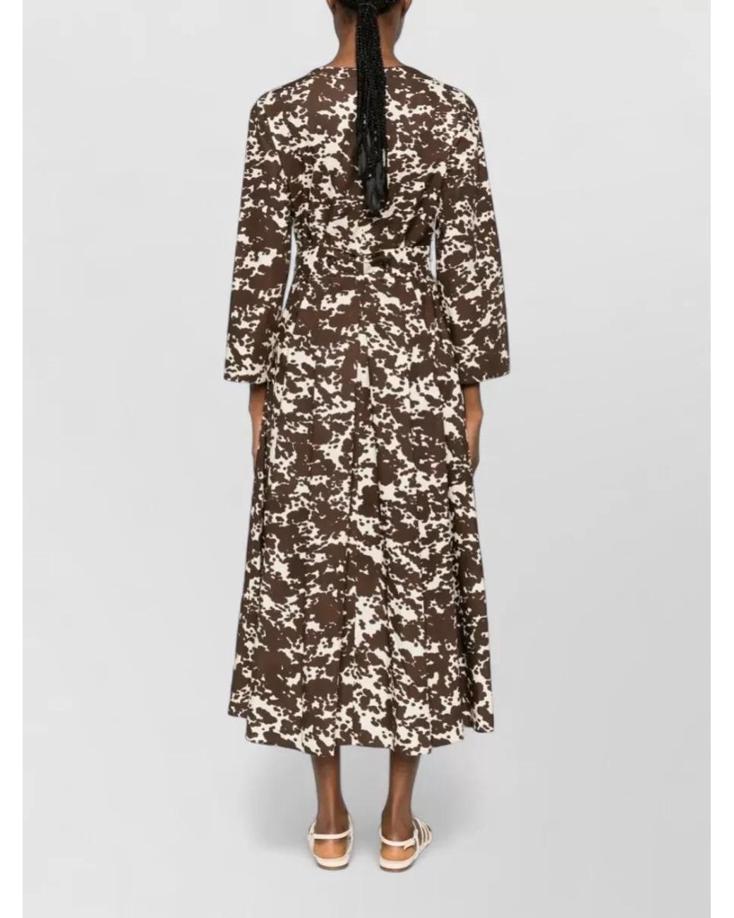 Max Mara Multicolor Cotton Band Collar Three Quarter Sleeve Midi Dress