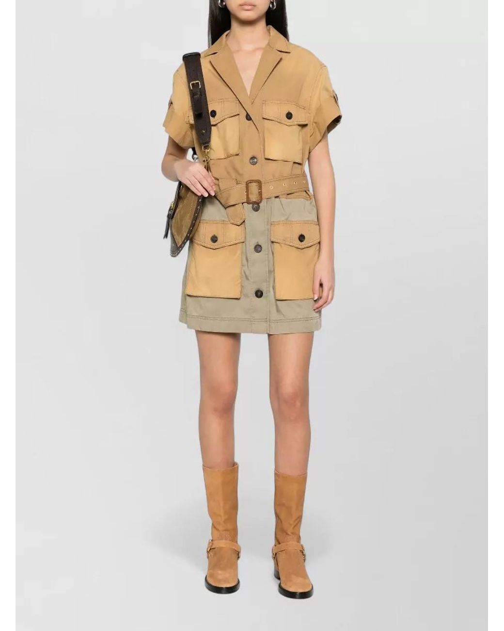 Golden Goose Deluxe Brand Natural Cotton Belted Mini Shirt Dress