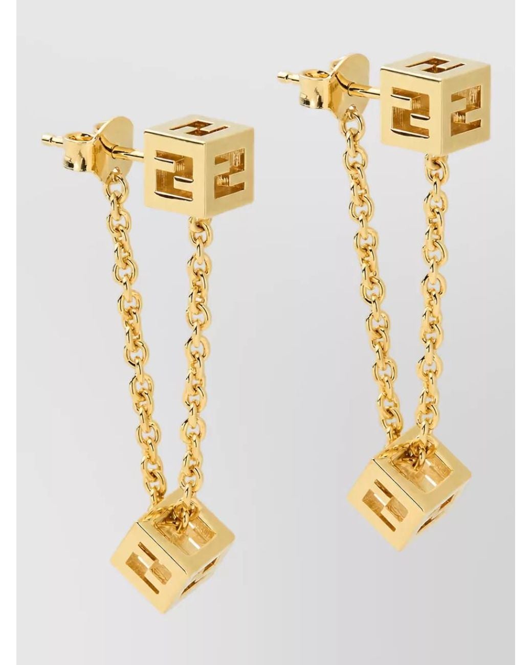 Fendi Metallic Metal Drop Earrings