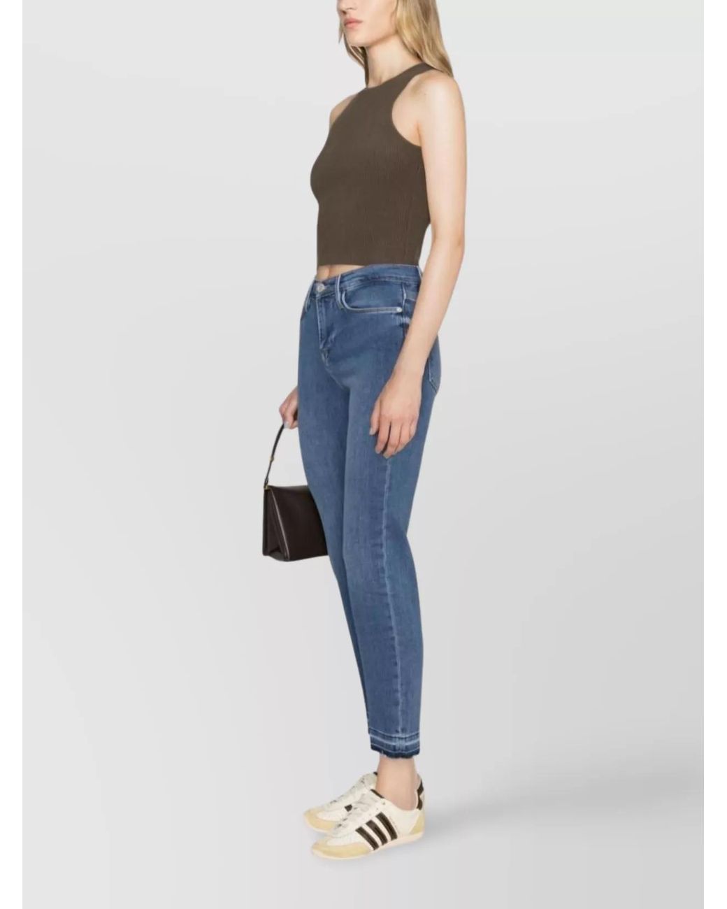 FRAME Blue Cropped Straight-Leg Jeans